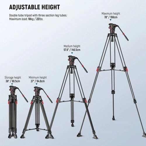 Neewer LL37 Carbon Fiber One-Step Locking Tripod with Fluid Head
