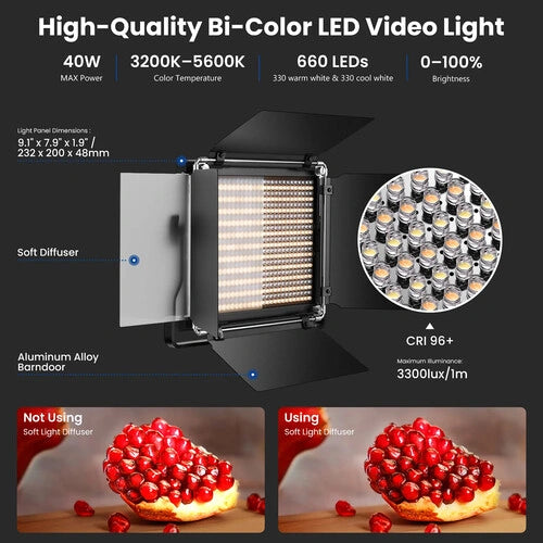 Neewer Bi-Color Video LED 2-Light Kit with Stands