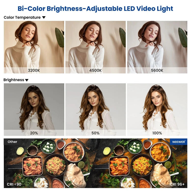 Neewer Bi-Color Video LED 2-Light Kit with Stands