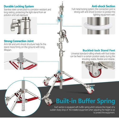Neewer Stainless Steel C-Stand with Casters and Boom Arm (10')