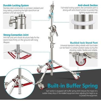 Neewer Stainless Steel C-Stand with Casters and Boom Arm (10')