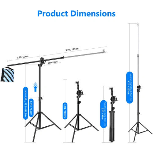 Neewer Aluminum Light Stand with Built-In Boom Arm (9.7')
