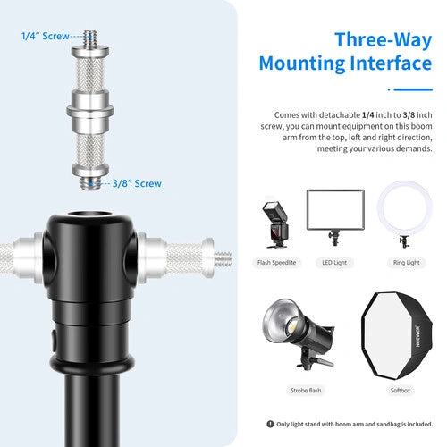 Neewer Aluminum Light Stand with Built-In Boom Arm (9.7')
