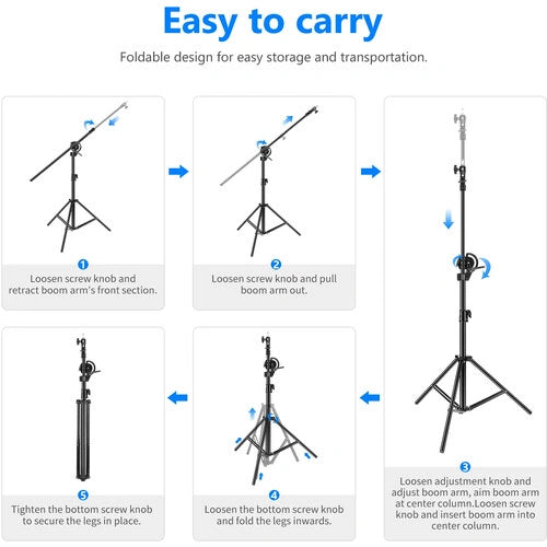 Neewer Aluminum Light Stand with Built-In Boom Arm (9.7')