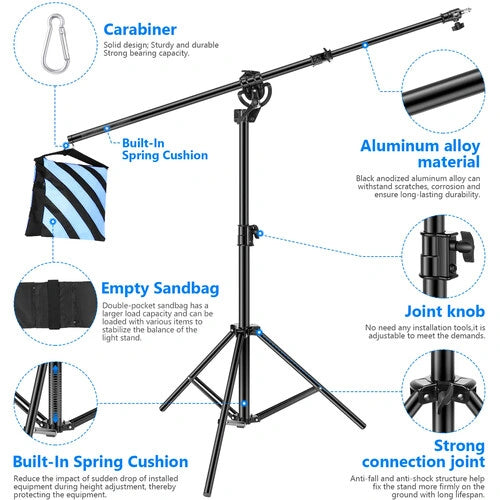 Neewer Aluminum Light Stand with Built-In Boom Arm (9.7')