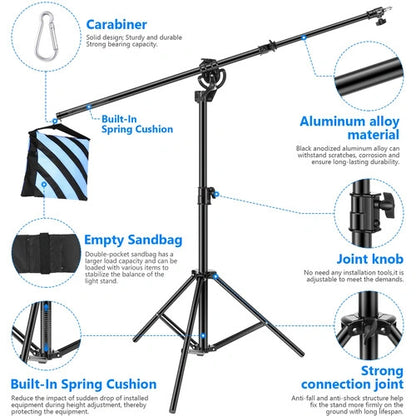 Neewer Aluminum Light Stand with Built-In Boom Arm (9.7')