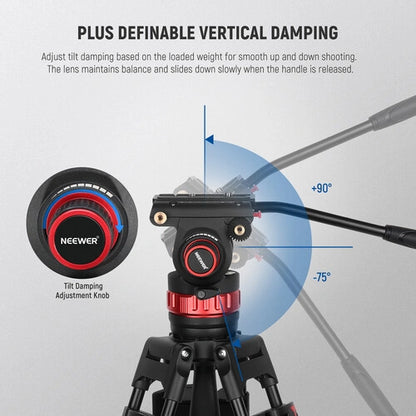 Neewer TP75 74" Pro Video Aluminum Tripod with Fluid Head