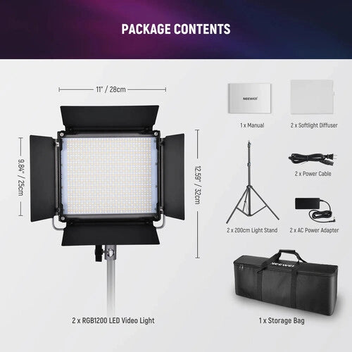 Neewer RGB1200 RGB LED Light Panel (2-Light Kit)