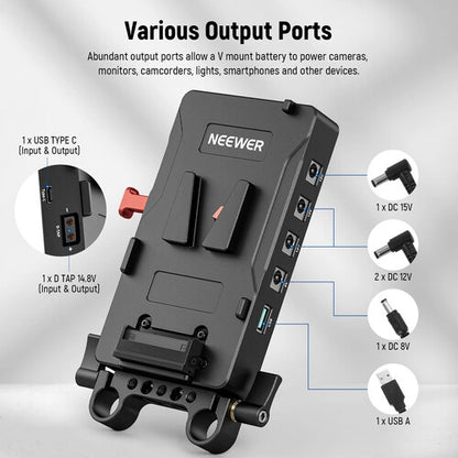 Neewer VB-A1 V-Mount Battery Plate Adapter with Dual 15mm Rod Clamps