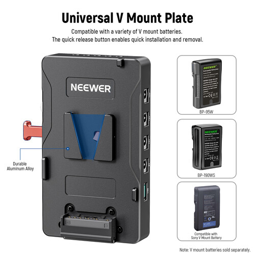 Neewer VB-A1 V-Mount Battery Plate Adapter with Dual 15mm Rod Clamps