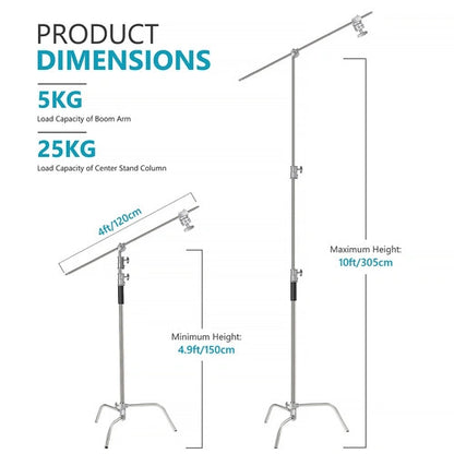 Neewer Stainless Steel C-Stand with Boom Arm & Carry Bag (10')
