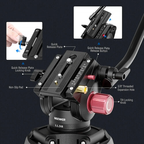 Neewer LL38 Professional Video Tripod with Fluid Head