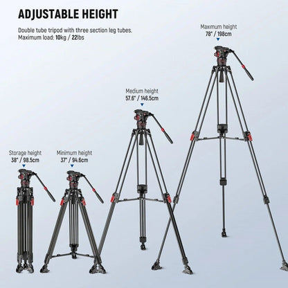 Neewer LL37 Carbon Fiber One-Step Locking Tripod with Fluid Head