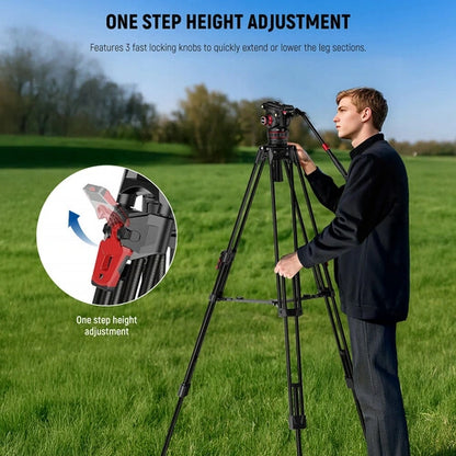 Neewer LL37 Carbon Fiber One-Step Locking Tripod with Fluid Head
