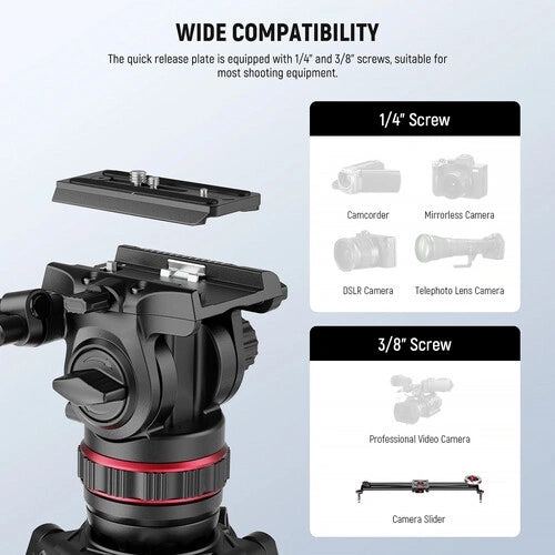 Neewer LL37 Carbon Fiber One-Step Locking Tripod with Fluid Head