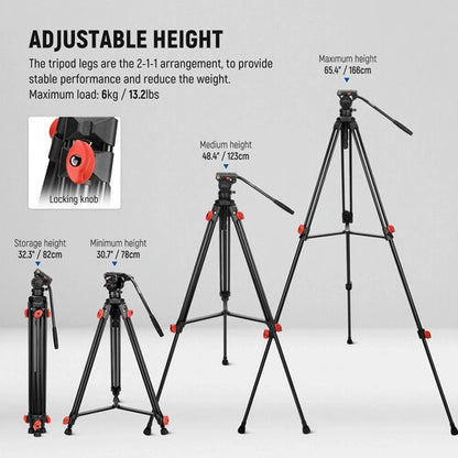 Neewer TP73 65" Aluminum Video Tripod with Fluid Head