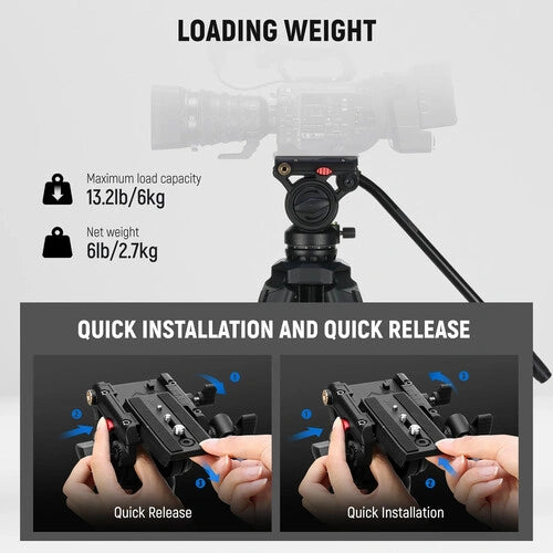 Neewer TP73 65" Aluminum Video Tripod with Fluid Head