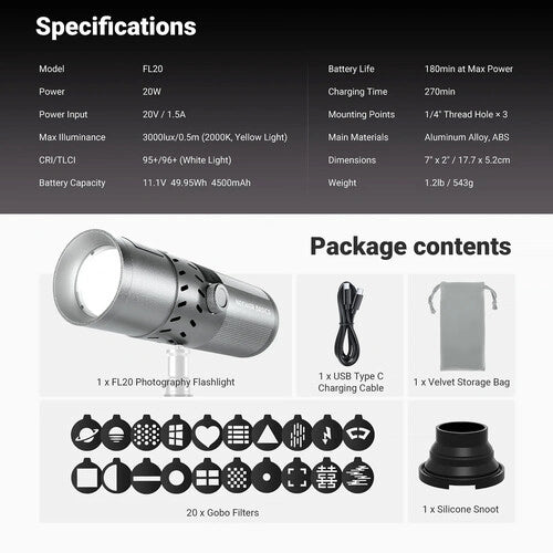Neewer BASICS FL20 20W RGB Portable Photography Flashlight-Style Monolight