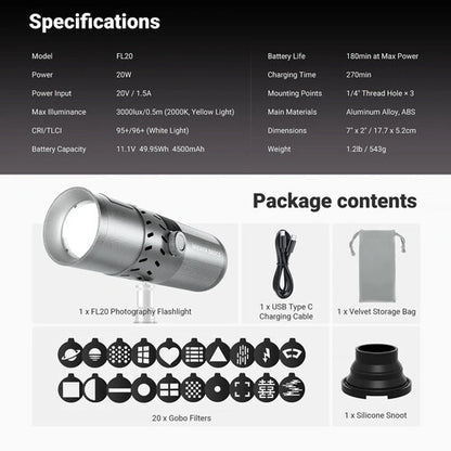 Neewer BASICS FL20 20W RGB Portable Photography Flashlight-Style Monolight