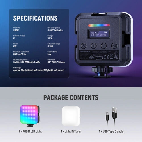 Neewer RGB61 Magnetic Cold Shoe RGB LED Video Light