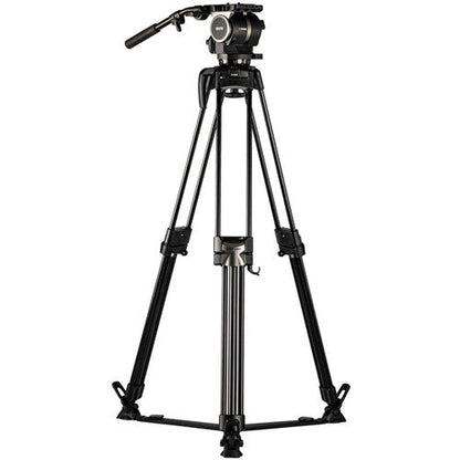 A black tripod camera head with a horizontal pan handle, shown against a plain white background.