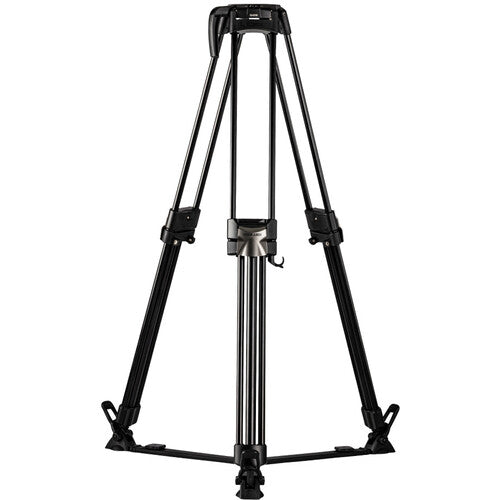 A black tripod with three adjustable legs, shown fully extended against a solid white background.