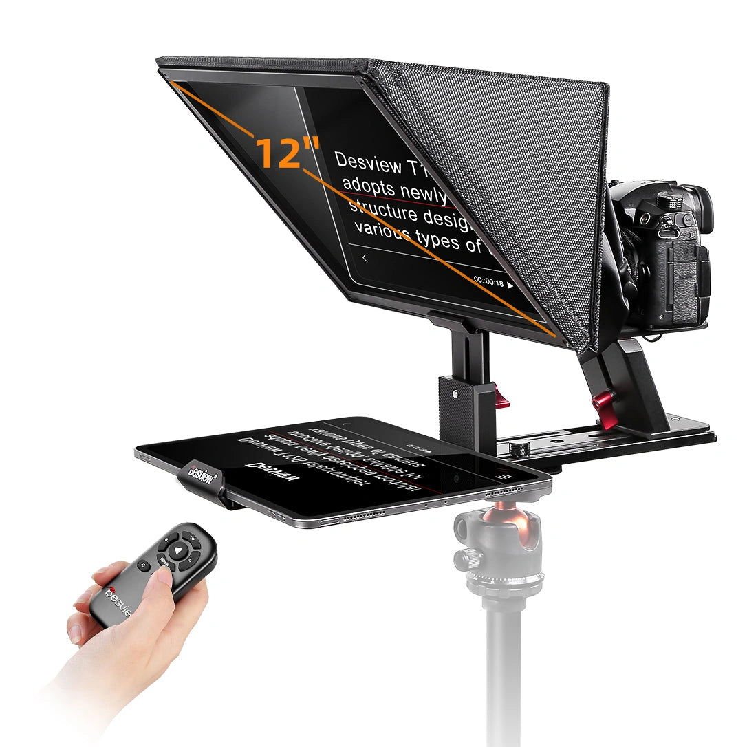Desview T12S 12.9" Portable Teleprompter for Smartphone/Tablets with Remote Control