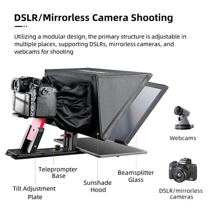 Desview T12S 12.9" Portable Teleprompter for Smartphone/Tablets with Remote Control